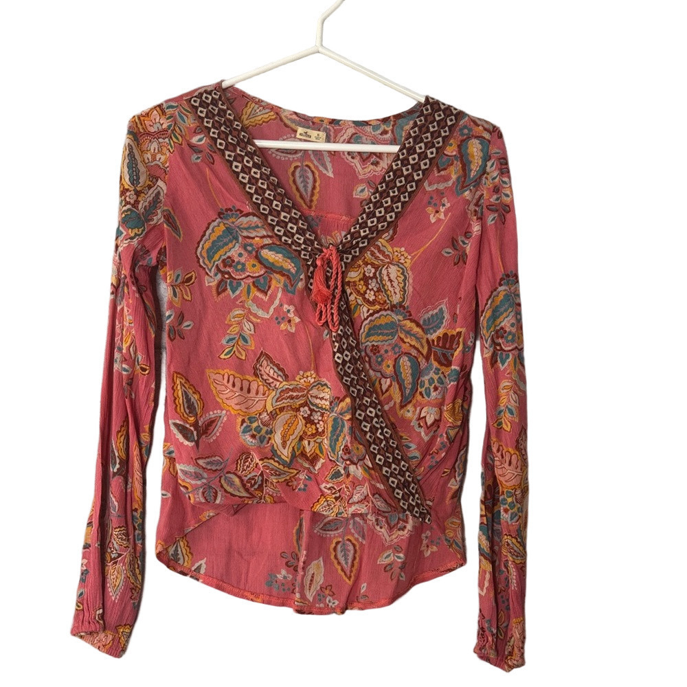 Hollister Pink Floral Long Sleeve Boho Blouse